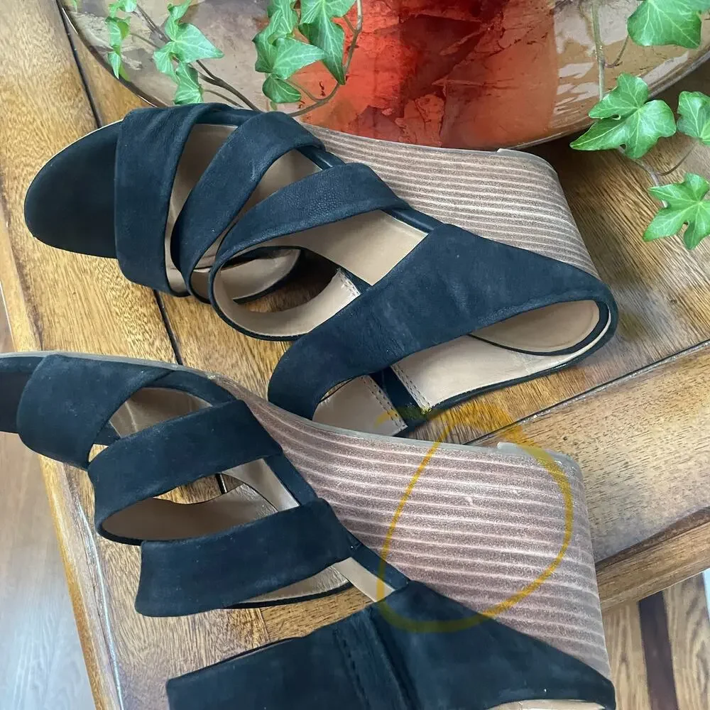 Franco Sarto Mistic Black Wedge Sandals Sz 8.51
